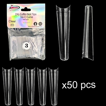 2XL COFFIN "No C Curve" Nail Tips CLEAR (REFILLS) #3