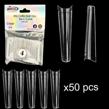 2XL COFFIN "No C Curve" Nail Tips CLEAR (REFILLS) #4