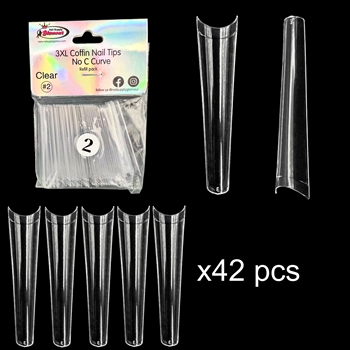 3XL COFFIN "No C Curve" Nail Tips CLEAR (REFILLS) #2