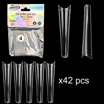 3XL COFFIN "No C Curve" Nail Tips CLEAR (REFILLS) #4