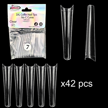 3XL COFFIN "No C Curve" Nail Tips CLEAR (REFILLS) #7
