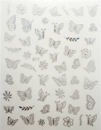 BUTTERFLY Nail Stickers Silver AB # 174
