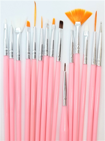 Pink Handle Synthetic Brush Set 15pcs