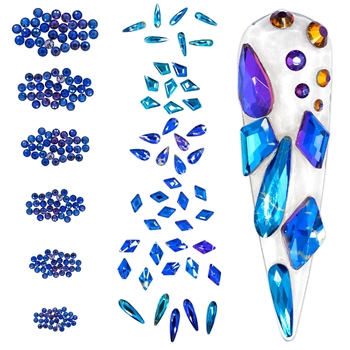 Blue Rainbow Crystal Shapes / Sizes Mix