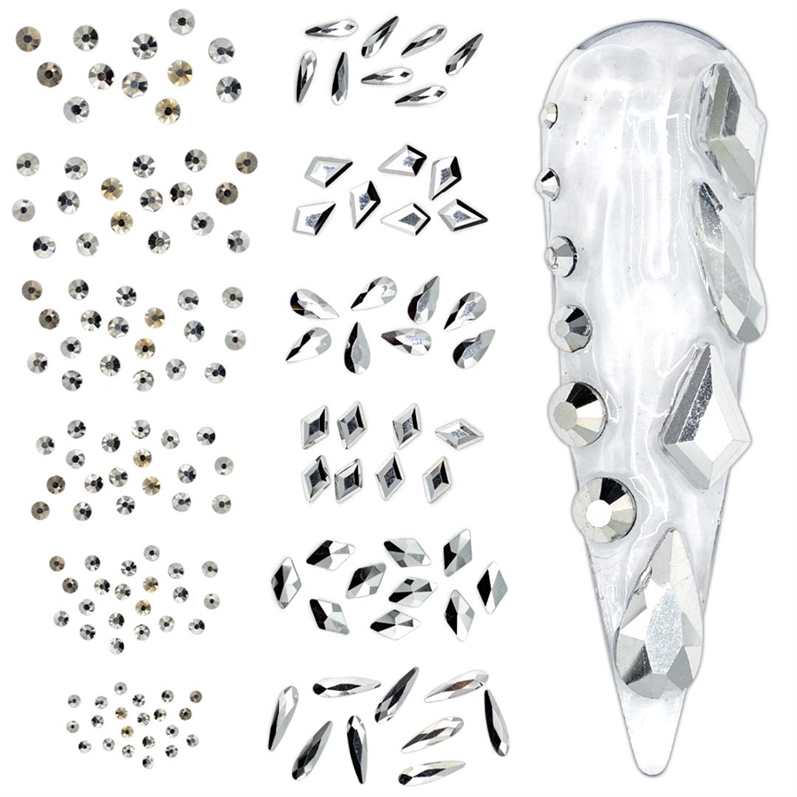 New Square Box Mix Shape Plus Silver Steel Beans Style Mix Size Nail Bulk  Glitter Rhinestone For DIY Manual Crystal Diamonds