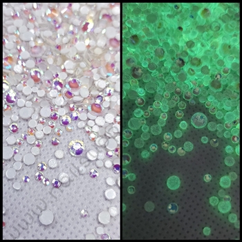 Crystals MIX SIZES GLOW in the DARK ( White AB ) 1440 pcs
