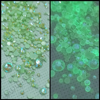 Crystals MIX SIZES GLOW in the DARK ( LIGHT GREEN AB ) 1440 pcs