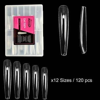 COFFIN 3XL Gel Nails / Full Cover Nail Tips ( Clear ) 120pcs