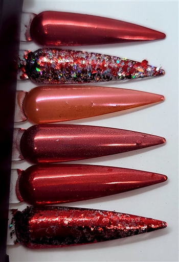 RED Chrome/Glitter set of 6 pcs #004