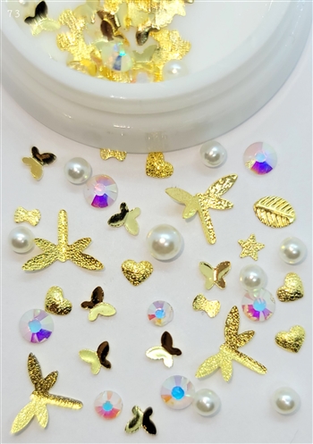 Gold Dragonflies And Pearls DECO MIX # 73