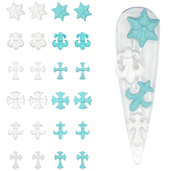 Crosses / Saints Nail Charms Turquoise/White MIX 24pcs #207