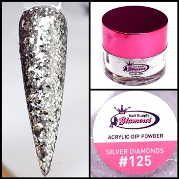 2 in 1 Acrylic & Dip GLITTER SILVER DIAMONDS #125 1/2oz