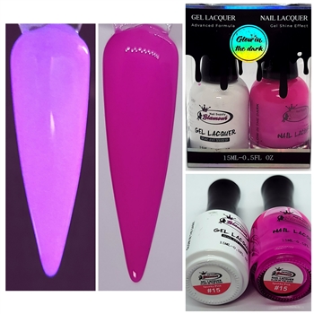 GLOW In The DARK Gel Polish / Nail Lacquer DUO SPUNKY PINK #15