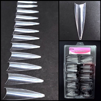 LONG Stiletto Nail Tips CLEAR 100 pcs easy coffin