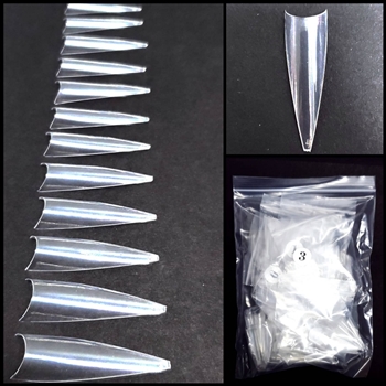 LONG Stiletto Nail Tips CLEAR 500 pcs easy coffin (comes in bag)