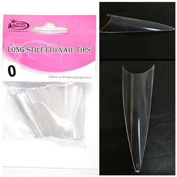 LONG Stiletto Nail Tips REFILLS (Clear) 50 pcs #0
