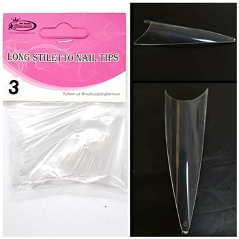 LONG Stiletto Nail Tips REFILLS (Clear) 50 pcs #3