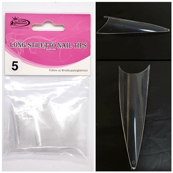 LONG Stiletto Nail Tips REFILLS (Clear) 50 pcs #5