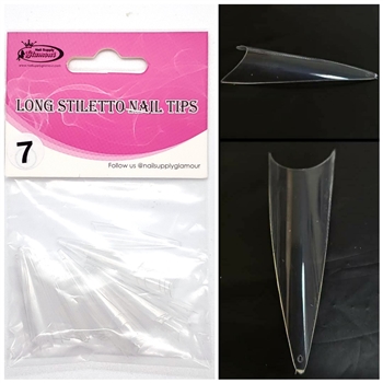 LONG Stiletto Nail Tips REFILLS (Clear) 50 pcs #7