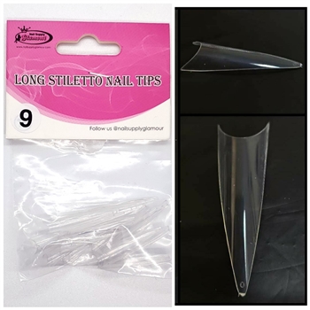 LONG Stiletto Nail Tips REFILLS (Clear) 50 pcs #9