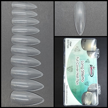 Long Stiletto FULL COVER Nail Tips CLEAR 500 pcs (comes in BOX)