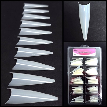 LONG Stiletto Nail Tips NATURAL 100 pcs easy coffin