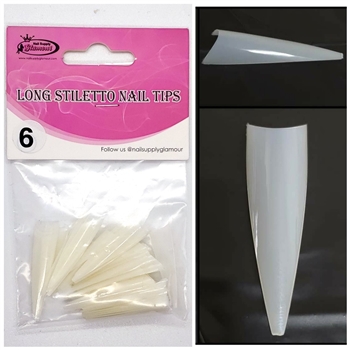 LONG Stiletto Nail Tips REFILLS (Natural) 50 pcs #6