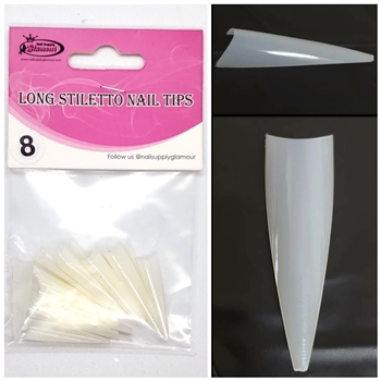 LONG Stiletto Nail Tips REFILLS (Natural) 50 pcs #8