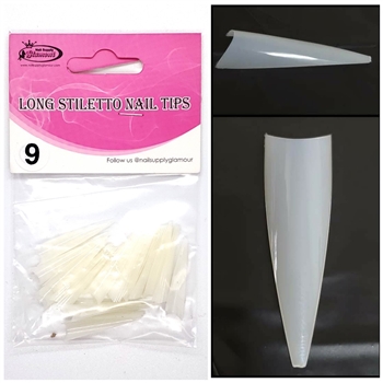 LONG Stiletto Nail Tips REFILLS (Natural) 50 pcs #9