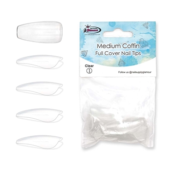 Medium Coffin FULL COVER Nail Tips REFILLS ( clear ) 50 pcs