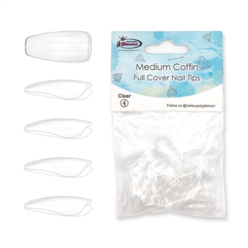 Medium Coffin FULL COVER Nail Tips REFILLS ( clear ) 50 pcs