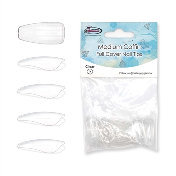 Medium Coffin FULL COVER Nail Tips REFILLS ( clear ) 50 pcs