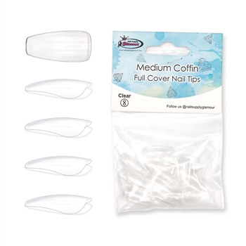 Medium Coffin FULL COVER Nail Tips REFILLS ( clear ) 50 pcs