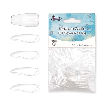 Medium Coffin FULL COVER Nail Tips REFILLS ( clear ) 50 pcs