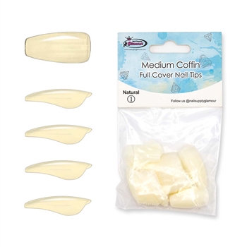 Medium Coffin FULL COVER Nail Tips REFILLS ( natural ) 50 pcs