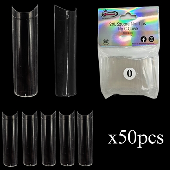 2XL SQUARE "No C Curve" Nail Tips CLEAR (REFILLS) #0