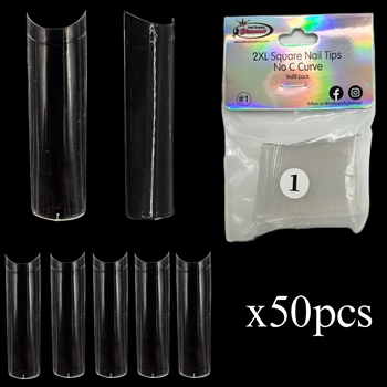 2XL SQUARE "No C Curve" Nail Tips CLEAR (REFILLS) #1