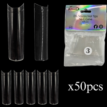 2XL SQUARE "No C Curve" Nail Tips CLEAR (REFILLS) #3