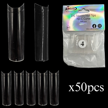 2XL SQUARE "No C Curve" Nail Tips CLEAR (REFILLS) #4