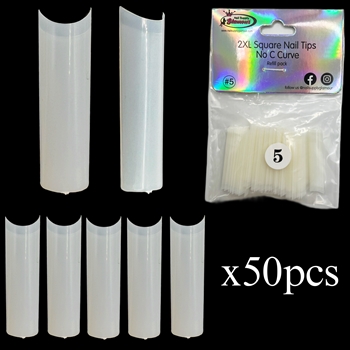 2XL SQUARE "No C Curve" Nail Tips NATURAL (REFILLS) #5