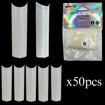 2XL SQUARE "No C Curve" Nail Tips NATURAL (REFILLS) #8