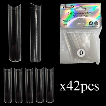 3XL SQUARE "No C Curve" Nail Tips CLEAR (REFILLS) #0