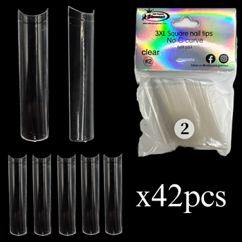 3XL SQUARE "No C Curve" Nail Tips CLEAR (REFILLS) #2