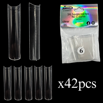 3XL SQUARE "No C Curve" Nail Tips CLEAR (REFILLS) #6