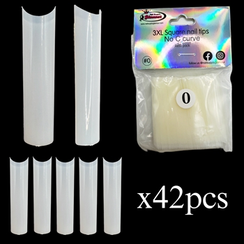 3XL SQUARE "No C Curve" Nail Tips NATURAL (REFILLS) #0