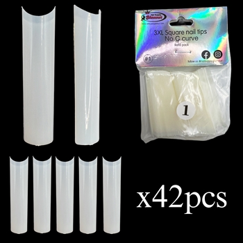 3XL SQUARE "No C Curve" Nail Tips NATURAL (REFILLS)