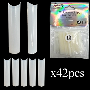 3XL SQUARE "No C Curve" Nail Tips NATURAL (REFILLS) #10