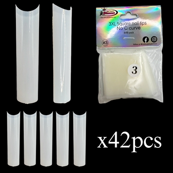 3XL SQUARE "No C Curve" Nail Tips NATURAL (REFILLS) #3