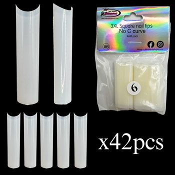 3XL SQUARE "No C Curve" Nail Tips NATURAL (REFILLS) #6