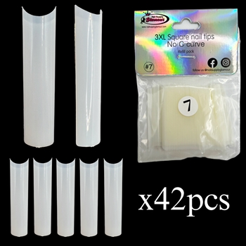 3XL SQUARE "No C Curve" Nail Tips NATURAL (REFILLS) #7